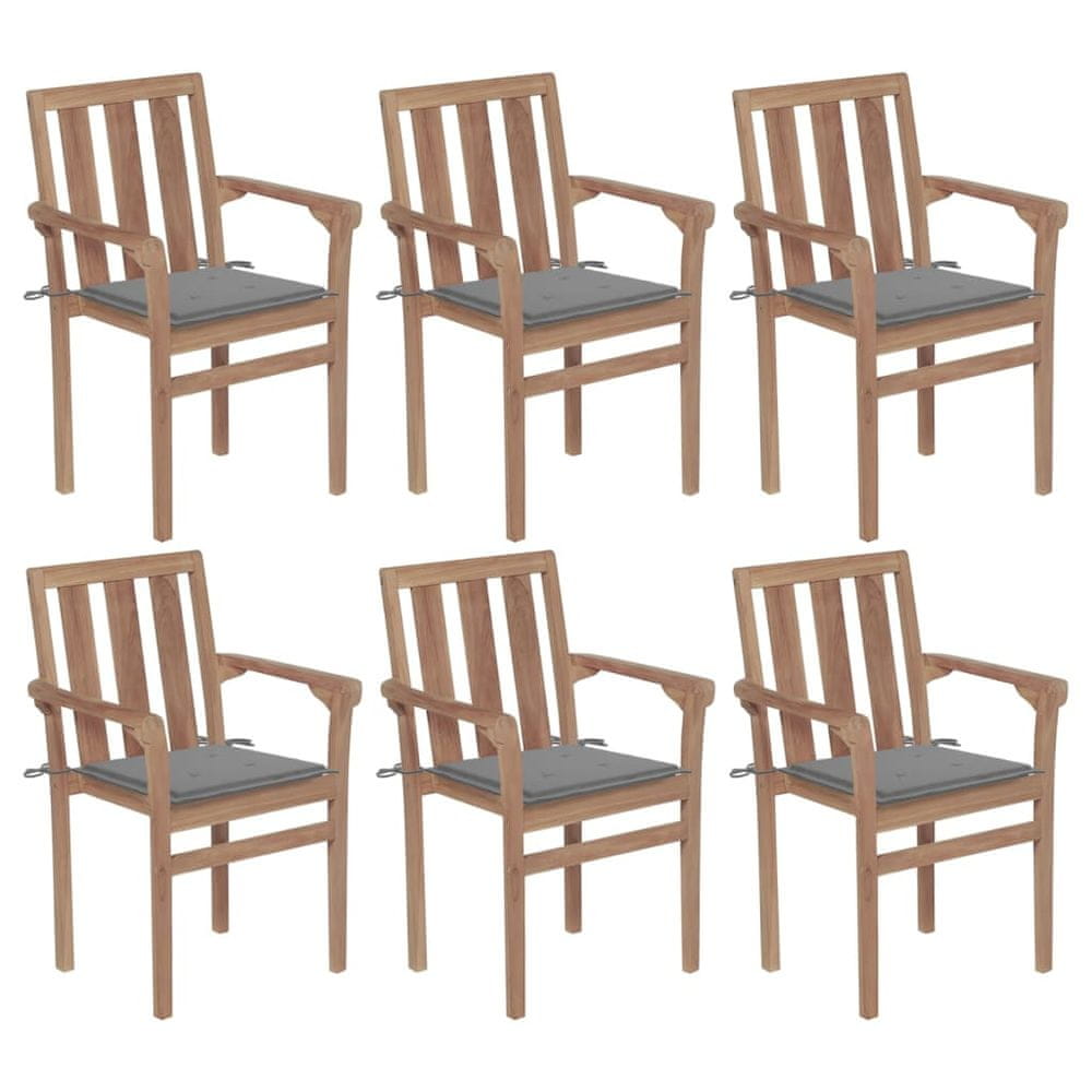 Vidaxl Stohovateľné záhradné stoličky s podložkami 6 ks tíkový masív
